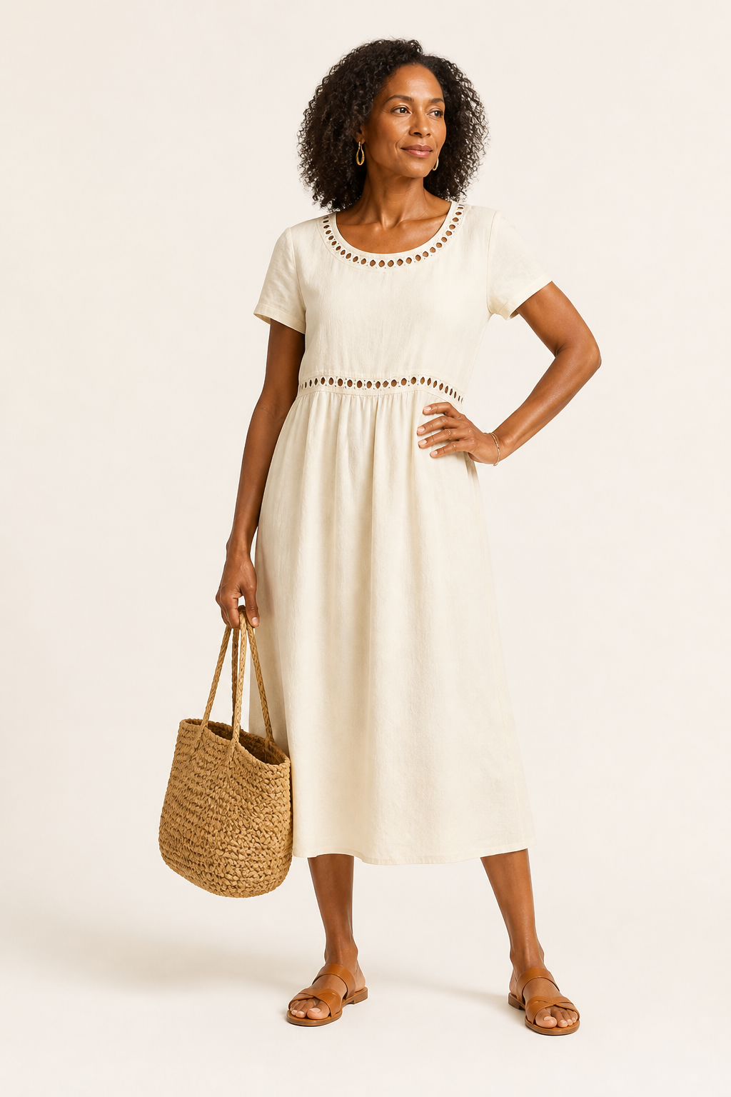 Loose-fit Embroidered Midi Dress