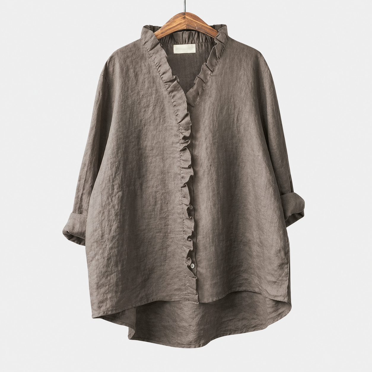 Blusa estiva grigio scuro in tessuto leggero con scollo a V e bottoni davanti
