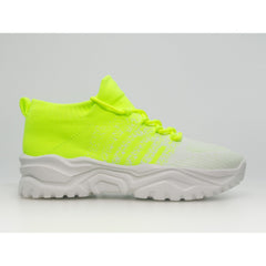 Scarpe ortopediche comode verde lime in tessuto con suola bianca e lacci