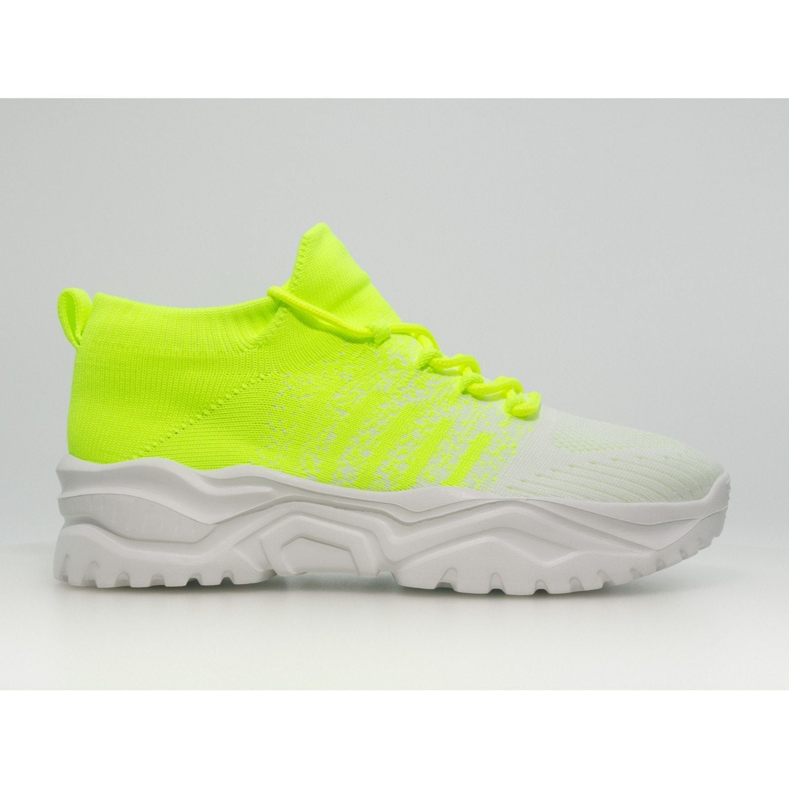 Scarpe ortopediche comode verde lime in tessuto con suola bianca e lacci