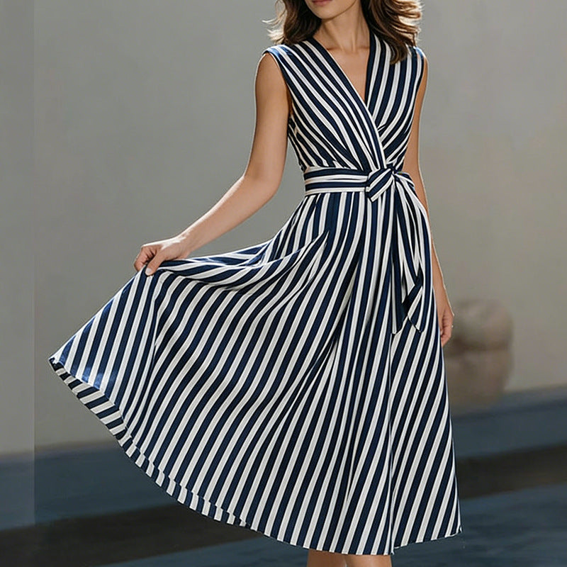 Vertical Striped Sleeveless Dress