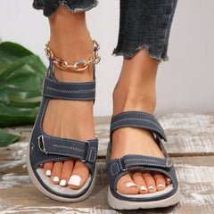 Navy supportive orthopaedic sandals with two hook-and-loop straps and contrast stitching