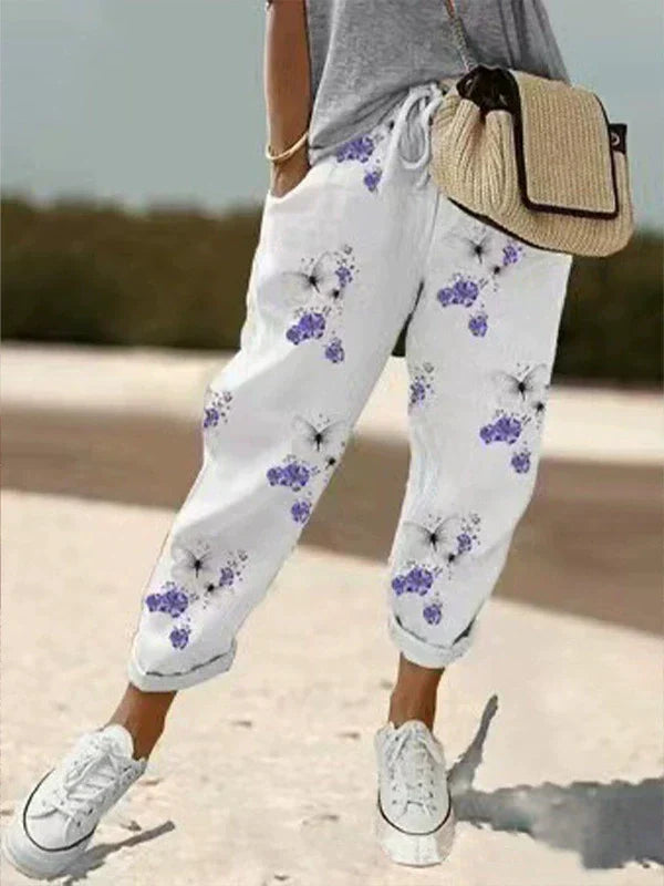 LAUREN breathable trousers with purple floral print