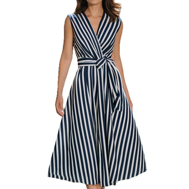Vertical Striped Sleeveless Dress