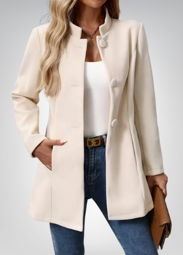 Cream classic elegant jacket with notch collar and front button closures
