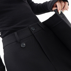 Pantaloni neri a vita alta con cintura, bottoni frontali e tasche