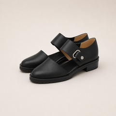 Scarpe slip-on eleganti nere con cinturino e fibbia metallica