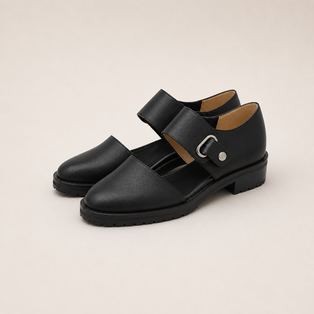Scarpe slip-on eleganti nere con cinturino e fibbia metallica