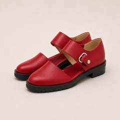 Scarpe slip-on eleganti rosse con cinturino regolabile e fibbia