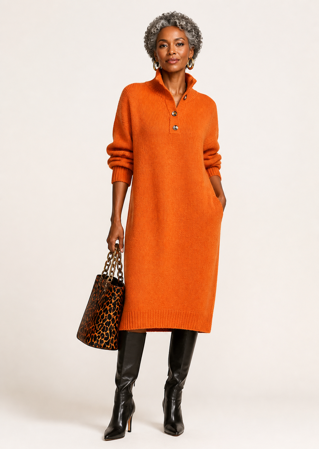 Orange Knit Midi Dress