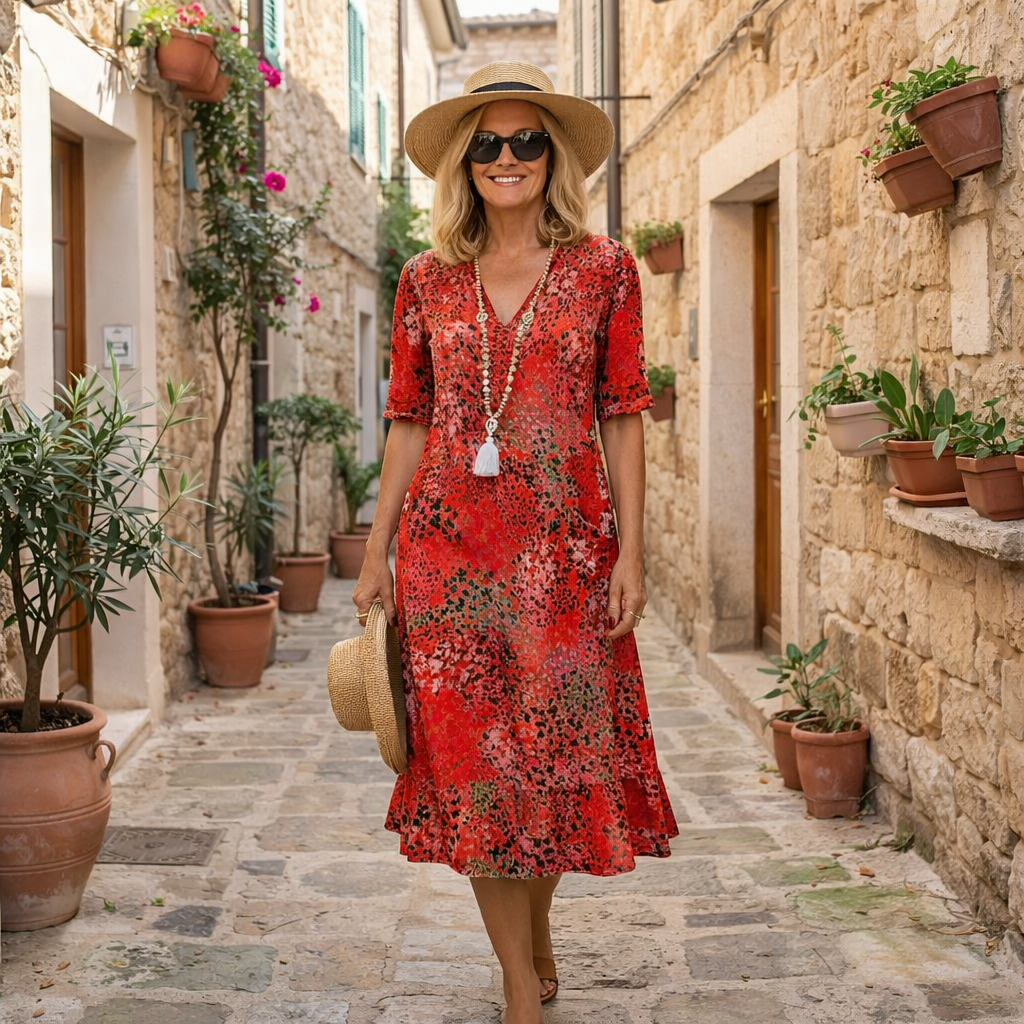 RACHEL | ELEGANT PRINTED MIDI DRESS