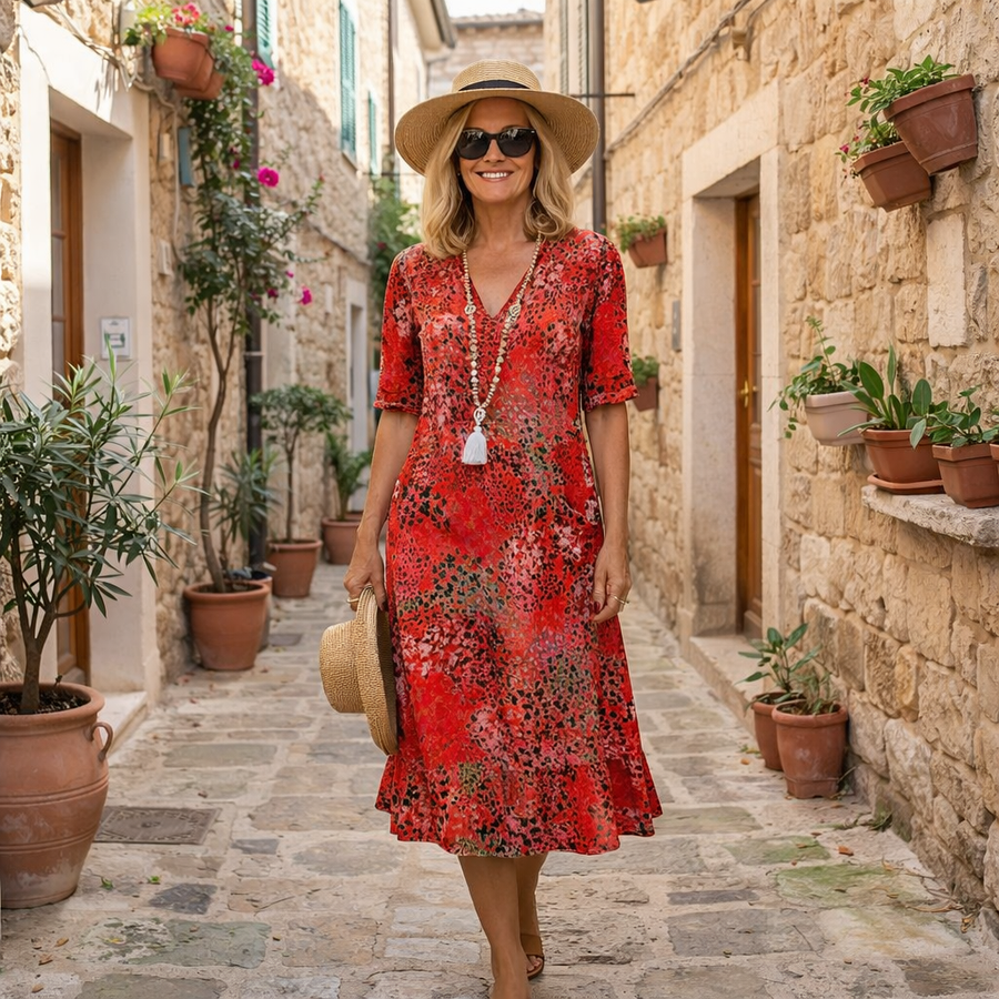RACHEL | ELEGANT PRINTED MIDI DRESS
