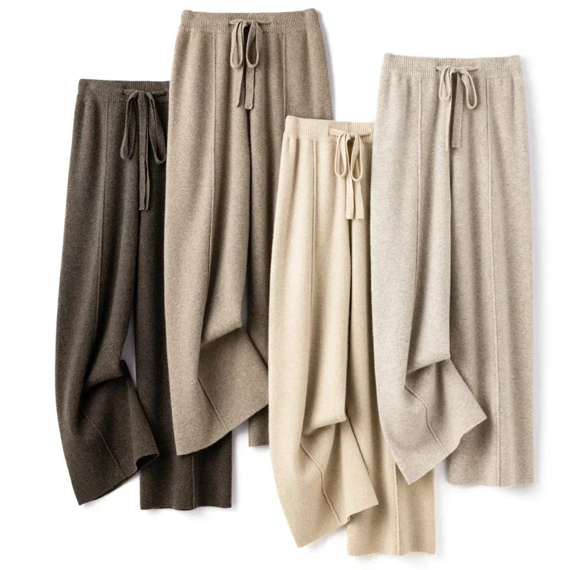 Pantaloni lounge in cashmere in più colori, vita con coulisse e gamba ampia