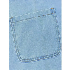 Light blue denim-look patch pocket with stitched edge and bartack details