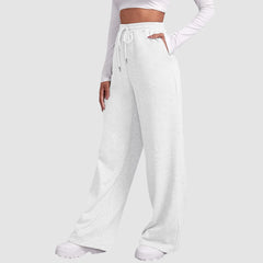 Pantaloni jogger a gamba larga bianchi, vita elasticizzata con coulisse