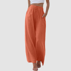 Pantaloni Varel a vita alta arancioni, gamba larga, elastico in vita e spacchetto al fondo