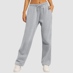 Pantaloni jogger a gamba larga grigio chiaro, coulisse in vita e fondo morbido