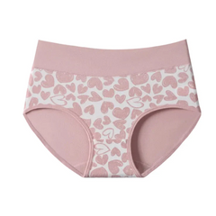 High-waisted cotton briefs in pale pink with all-over heart print and contrast waistband