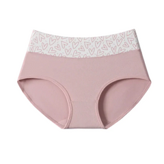 High-waisted cotton briefs in pale pink with wide waistband and smooth leg openings