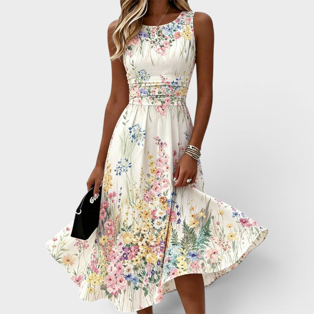PAIGE | SLEEVELES FLORAL MIDI DRESS