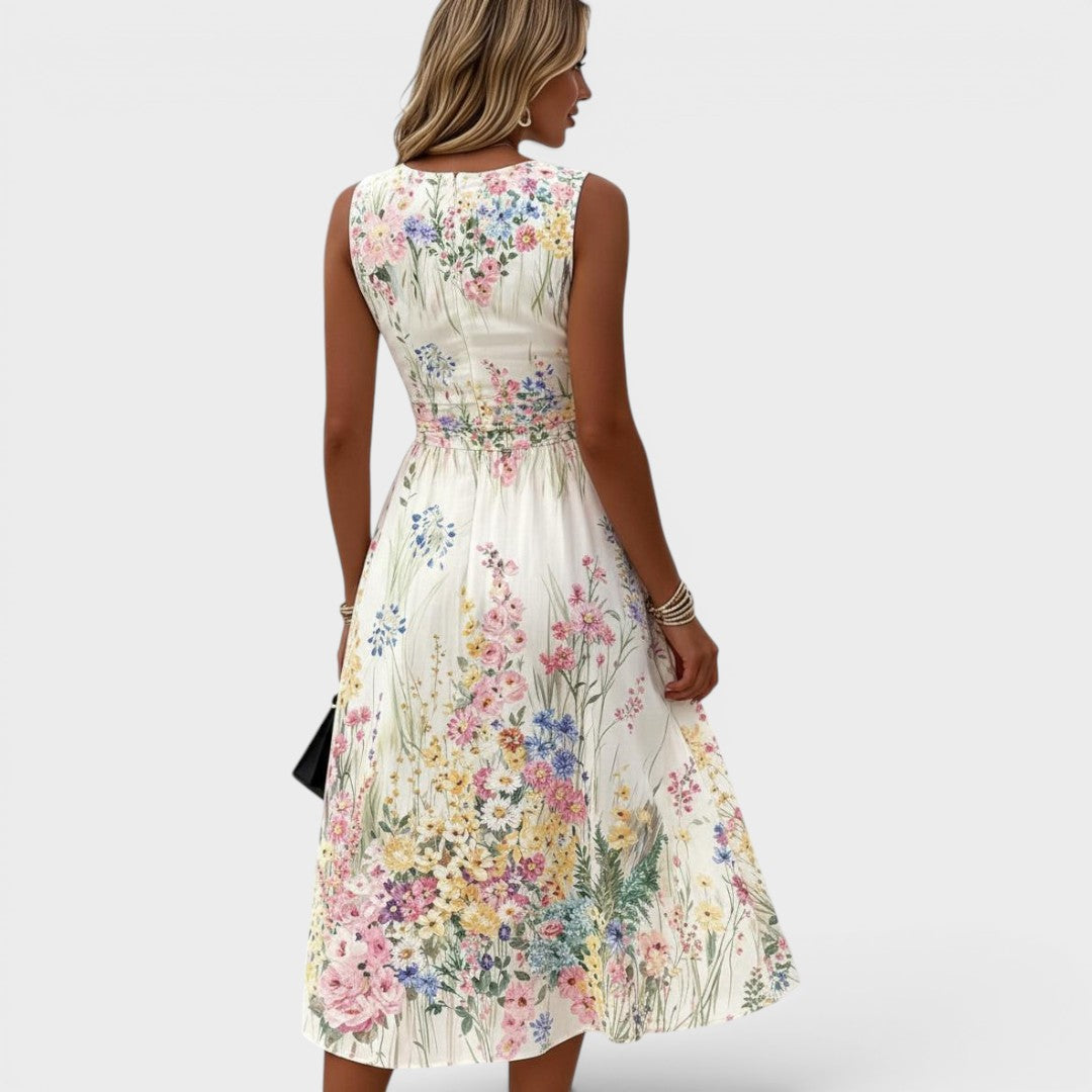 PAIGE | SLEEVELES FLORAL MIDI DRESS