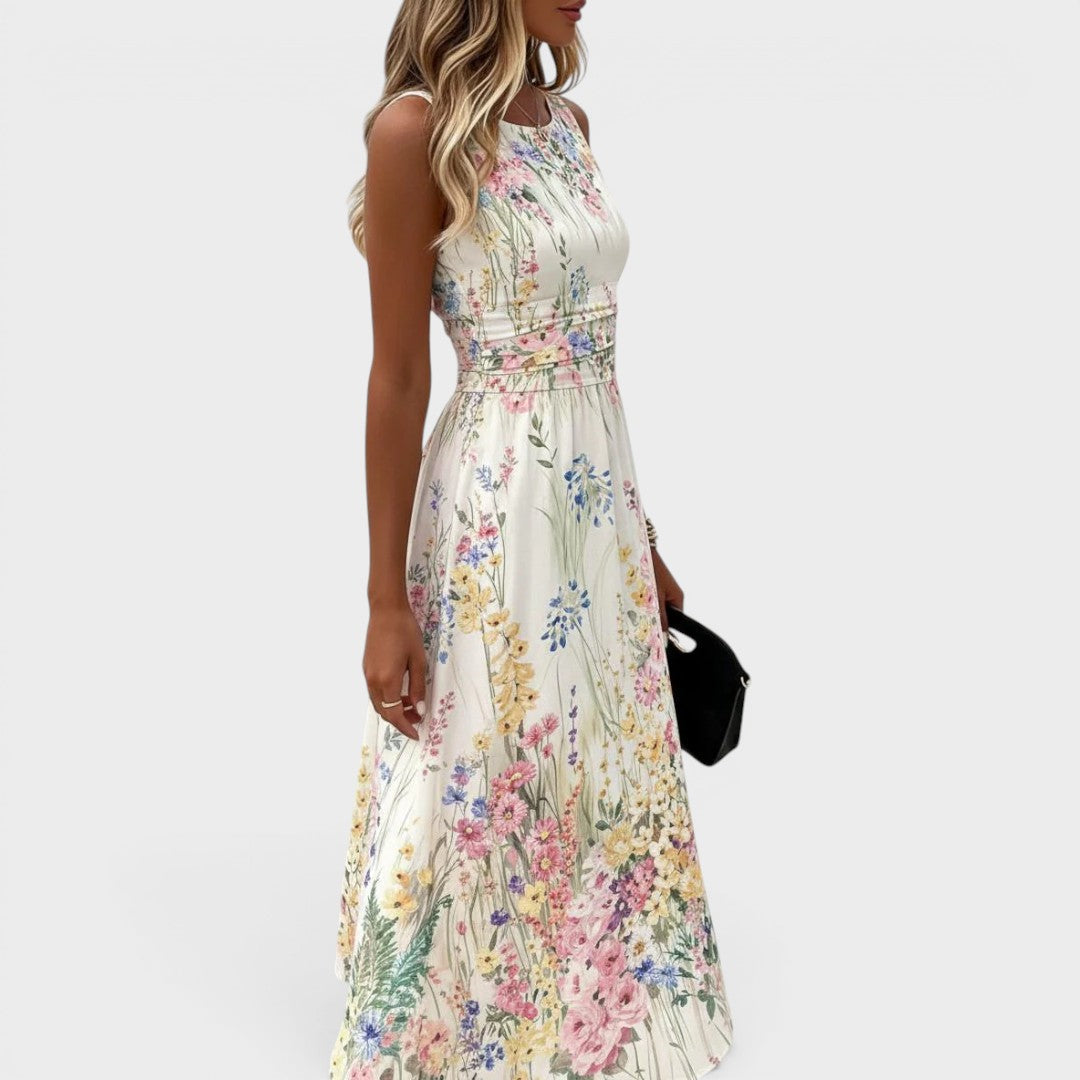 PAIGE | SLEEVELES FLORAL MIDI DRESS