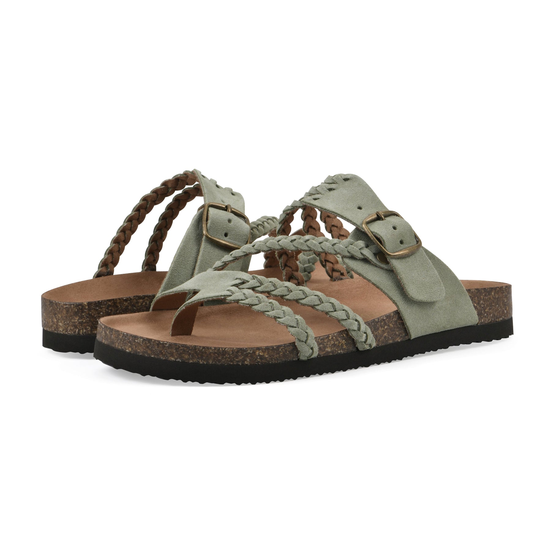 Sandali ortopedici con plantare comfort, suola spessa, cinturini intrecciati verde