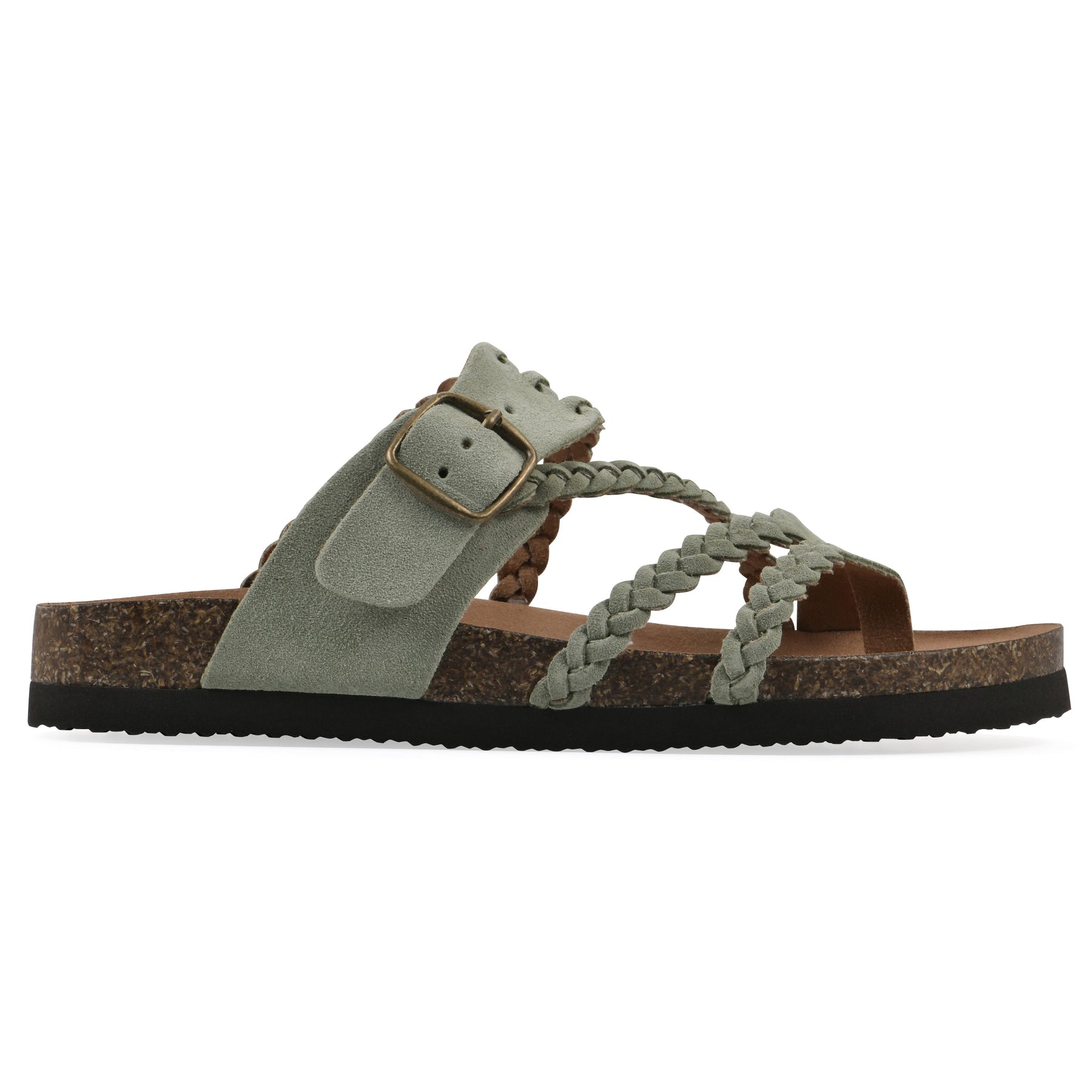 Sandali ortopedici con plantare comfort, suola spessa, cinturini intrecciati verde oliva