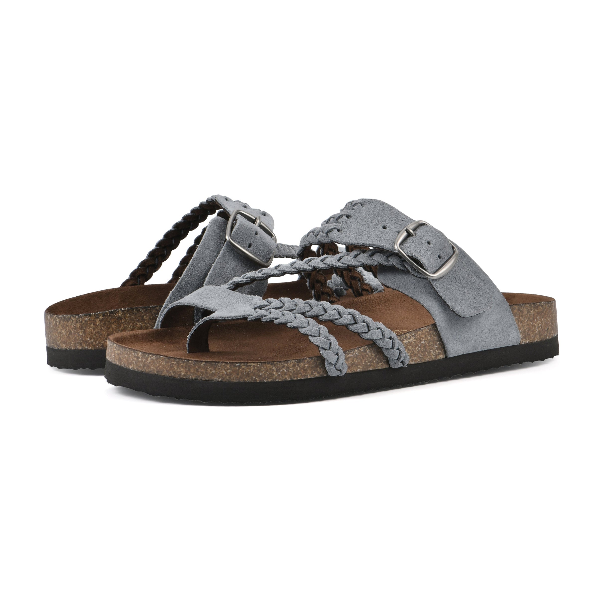 Sandali ortopedici con plantare comfort, suola spessa, cinturini intrecciati grigio chiaro