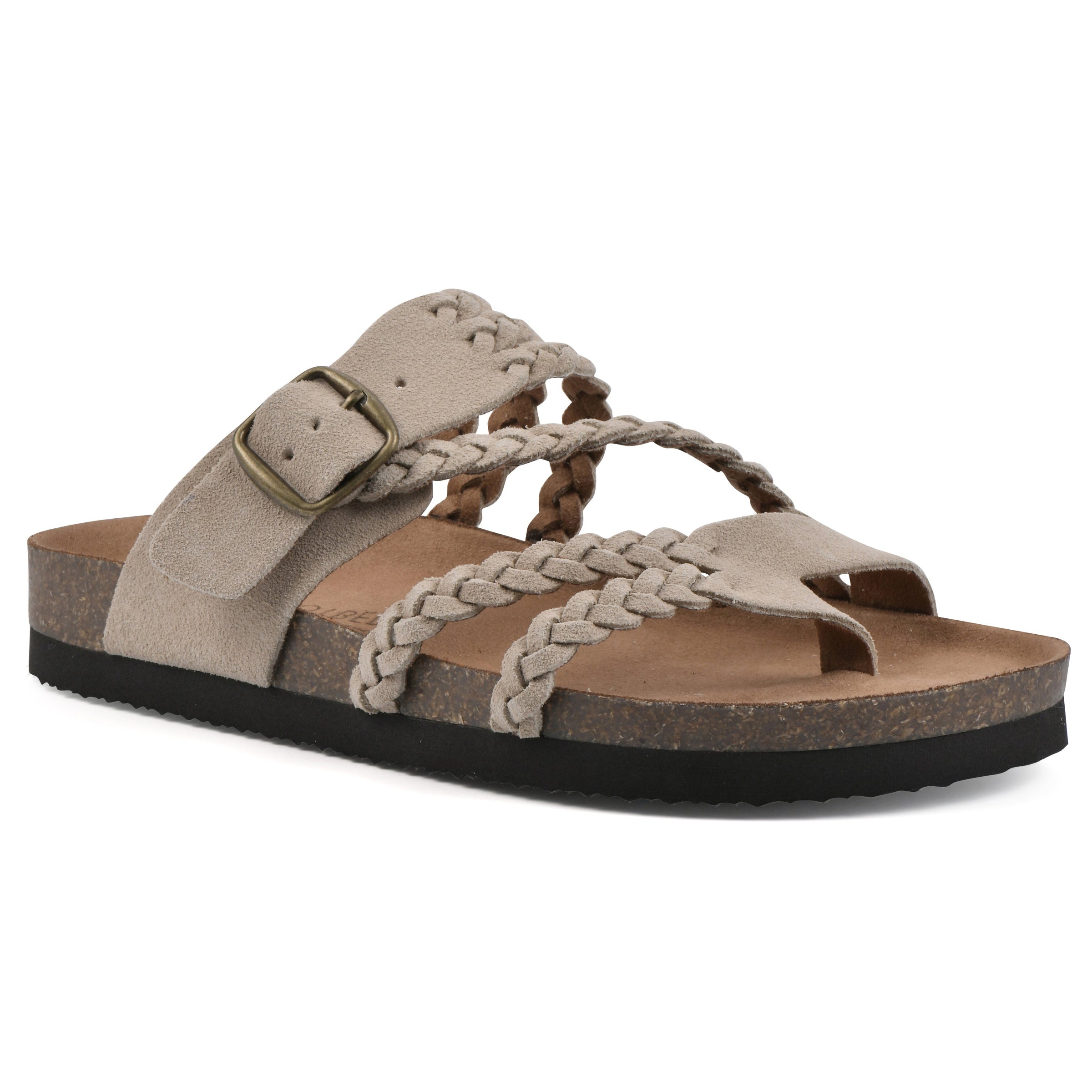 Sandali ortopedici con plantare comfort, cinturini intrecciati beige chiaro e fibbia