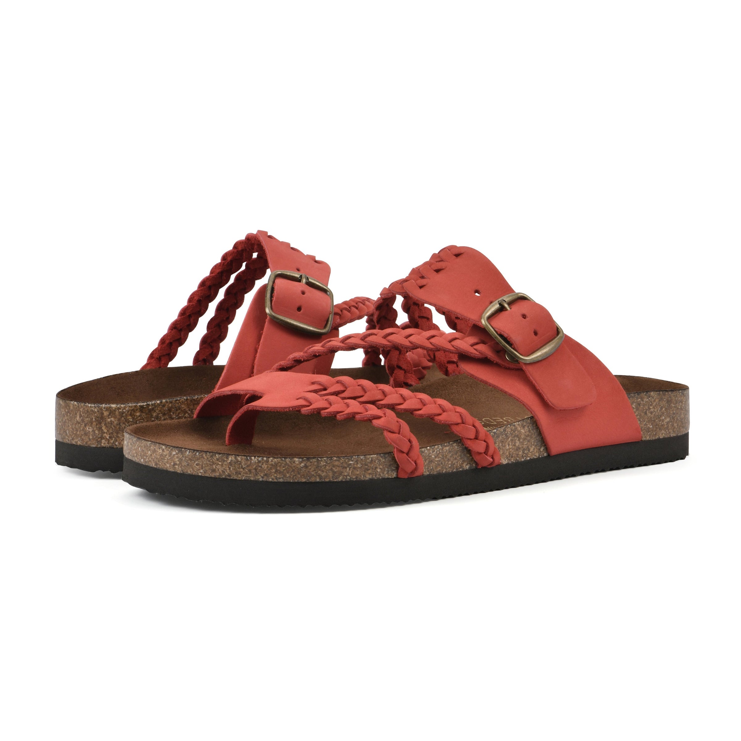 Sandali ortopedici con plantare comfort, suola spessa, cinturini intrecciati rosso
