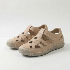 Sandali estivi leggeri beige con fibbie a strappo e suola spessa