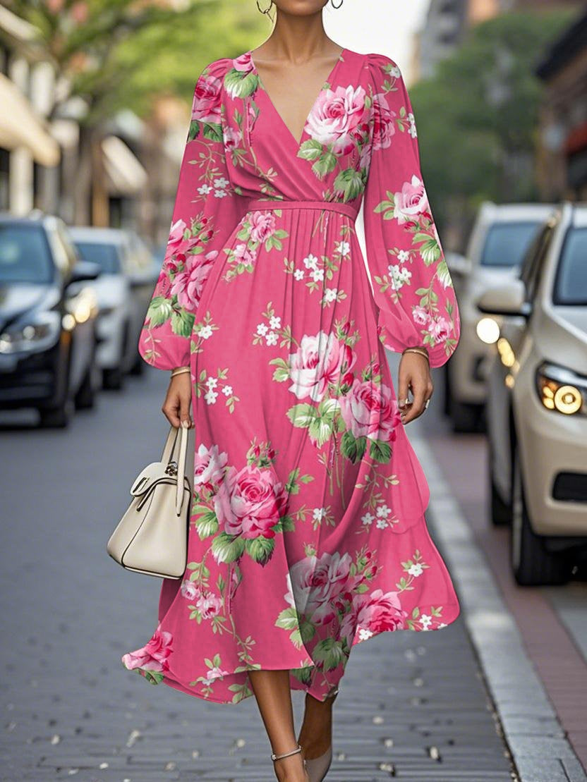 Floral V-neck Midi Dress