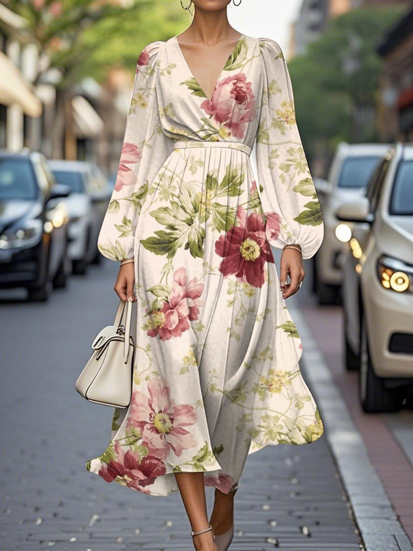 Floral V-neck Midi Dress