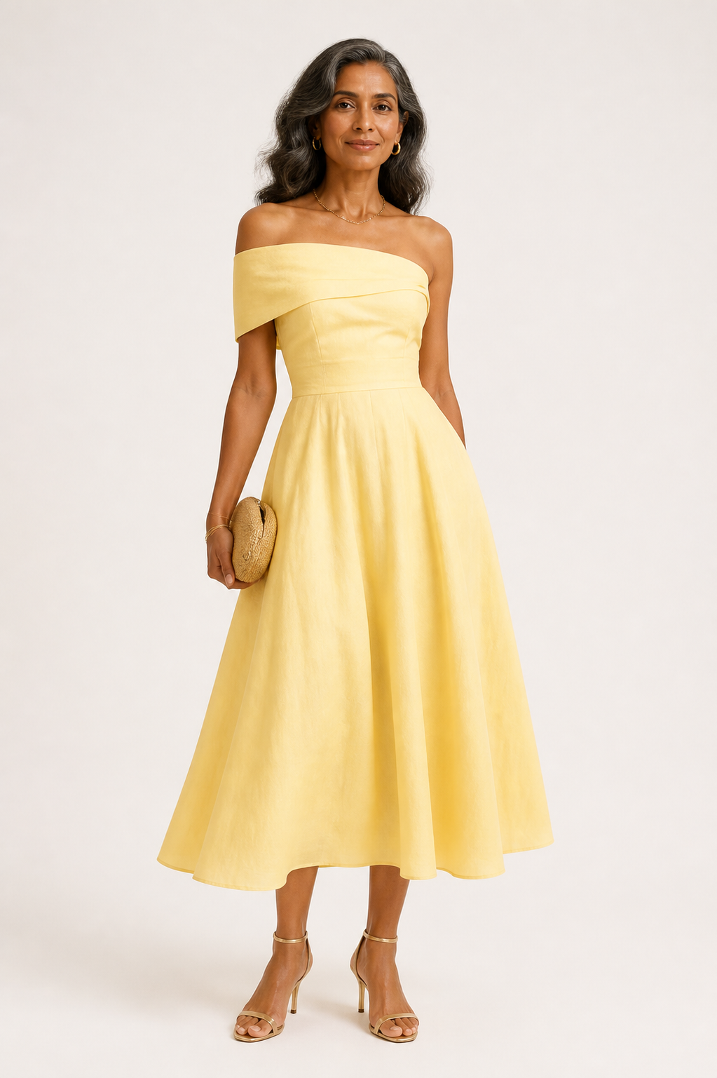 Yellow One-Shoulder Midi Dress