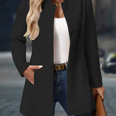 Black classic elegant jacket with notch collar and front button closures
