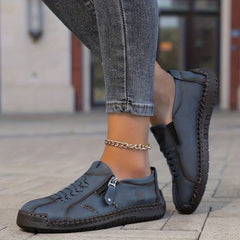 Scarpe comfort ergonomiche grigio-azzurre con laccio e cinturino laterale