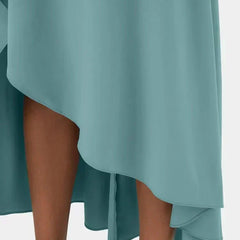 Mint blue midi skirt with asymmetric hem and front slit overlay detail