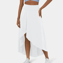 White midi skirt with side slit and asymmetric layered hem