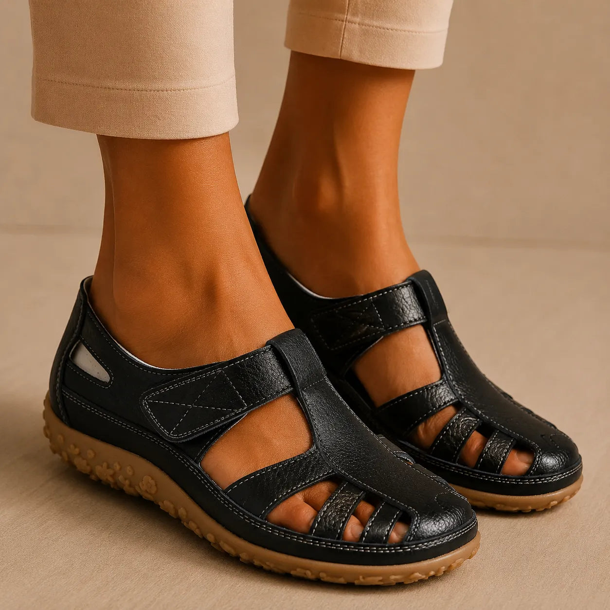 BellaVita sandali ergonomici antiscivolo ultraleggeri neri con cinturini e suola