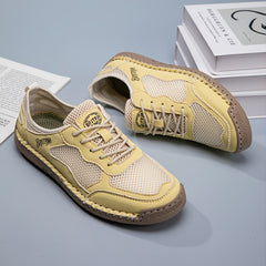 Sneaker estive traspiranti leggere gialle e crema con suola beige, lacci.