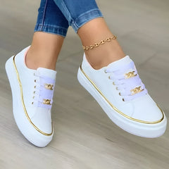 Women’s orthopaedic trainers, white with gold piping and gold eyelet details