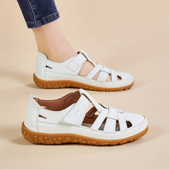 Sandali comfort bianchi con suola marrone e cinturino al tallone