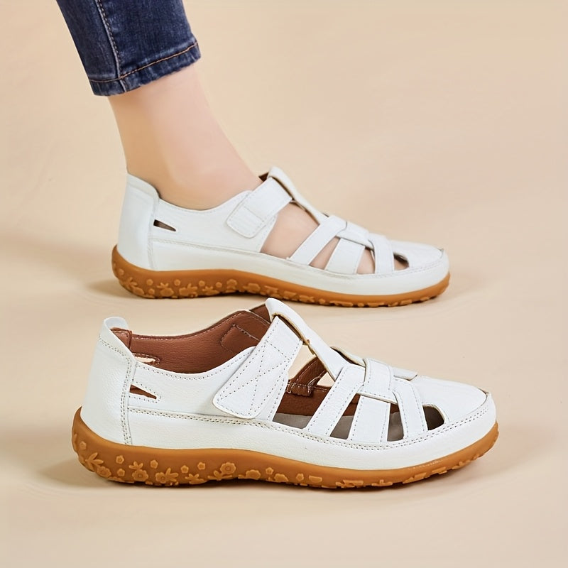 Sandali comfort bianchi con suola marrone e cinturino al tallone