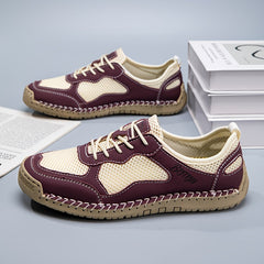 Sneaker estive traspiranti leggere bordeaux e crema con suola beige, lacci.