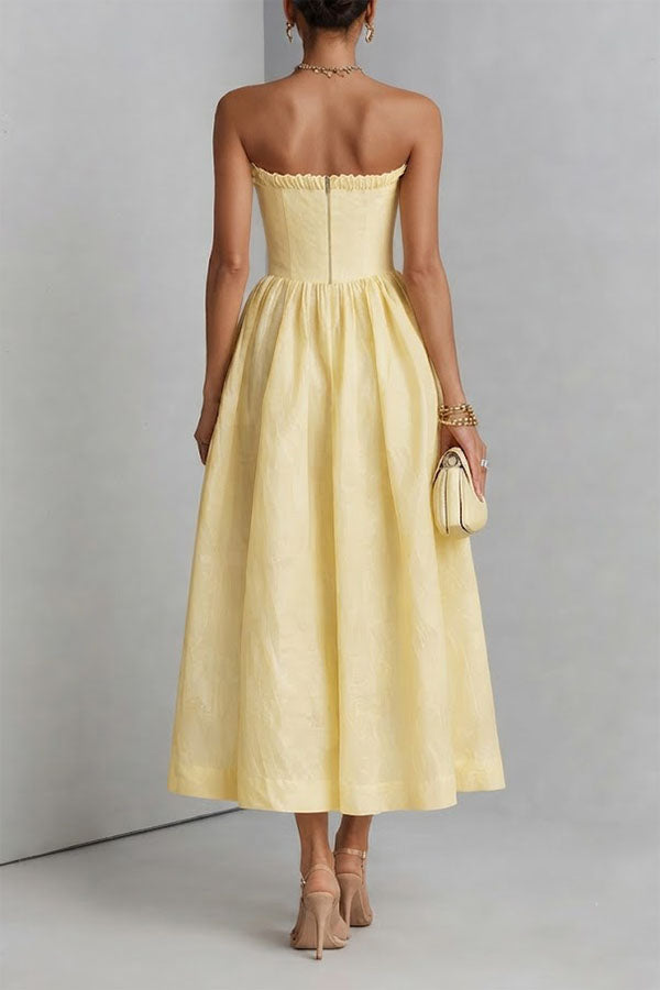 3D Rosette Strapless Midi Dress