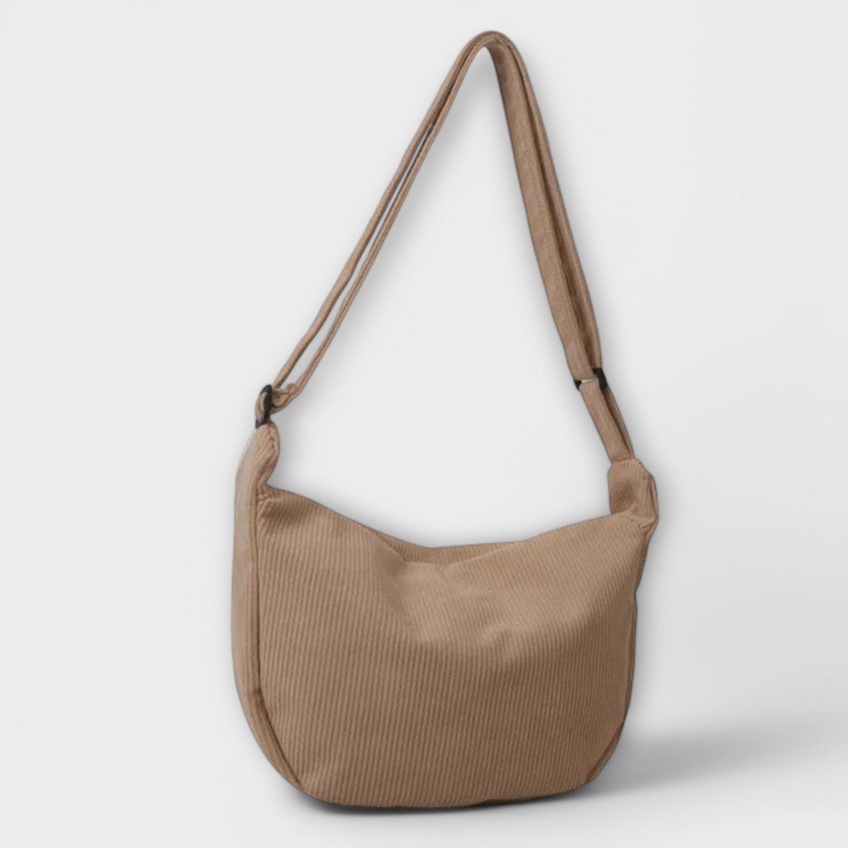 Alexa women’s shoulder bag, light brown corduroy hobo shape with cloud charm patch