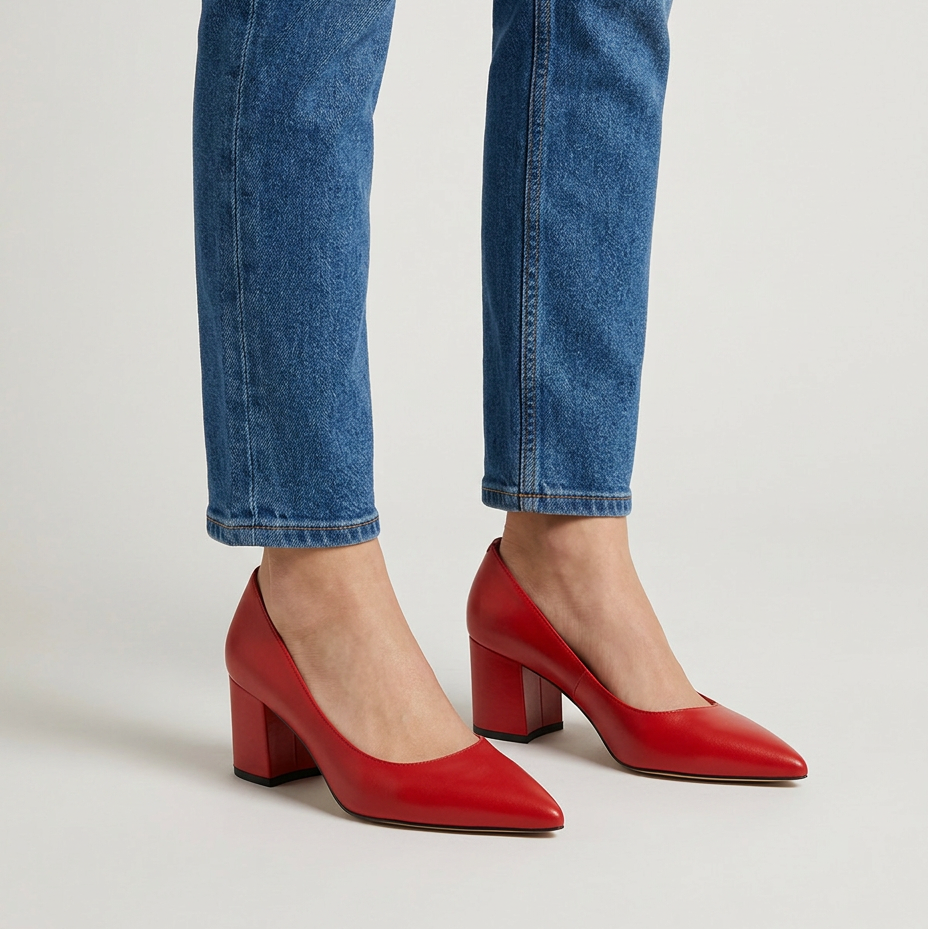 Scarpe decolleté comode donna rosse, punta affusolata e tacco largo