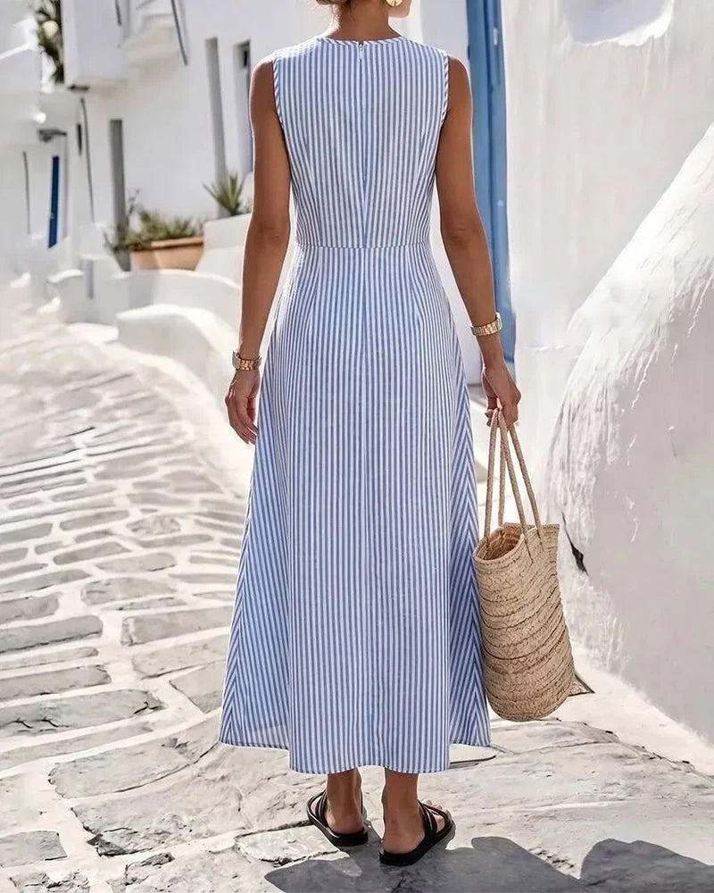 Blue and White Stripe Midi Dress