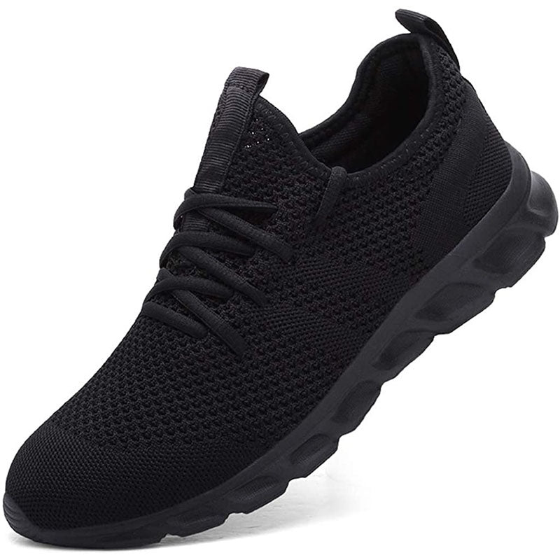Scarpe comfort casual nere con lacci, tomaia a maglia e suola ammortizzata